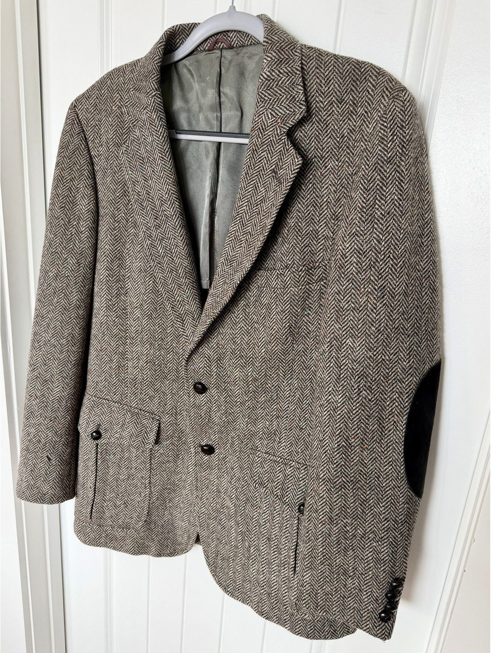 Garrison Park Men's Tweed Herringbone Shooting Jacket w/Elbow Patches - Size 42